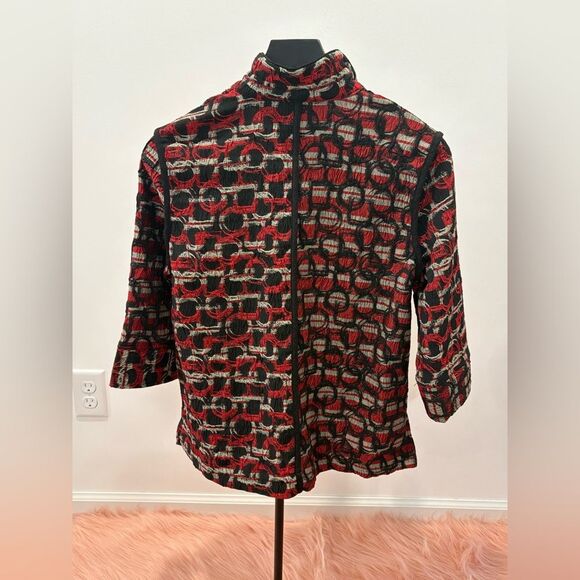 Ali Miles Red and Black Patterned Cape - Picture 2 of 7